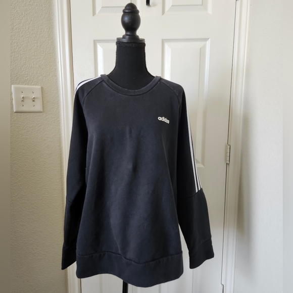 Adidas Black Sweatshirt White Striped Pullover XL - Picture 1 of 8